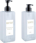 DEROANBOTT Shampoo and Conditioner Dispenser (Set of 2, 16.9oz) Modern Refillable Shampoo Pump Bottles for Shower Soap - Empty Body Wash Dispenser Set for Bathroom (Transparent)
