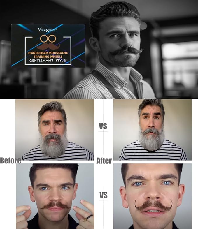 1 Pair Handlebar Moustache Training Wheels,Visualsource Large Size Handlebar Moustache Beard Shaping Styling Tool Handlebar Mustache Trainer Curler Stylist Gentleman's Style Great Gift For Men
