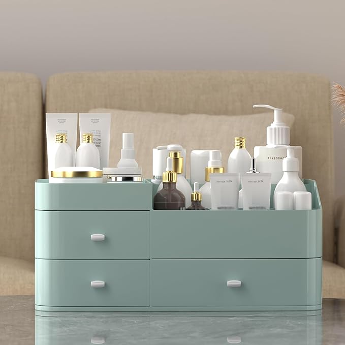 MIUOPUR Makeup Organizer with Drawers, Bathroom Counter Organizer, Plastic Cosmetic Display Case, Large Skincare Storage for Vanity Countertop, Ideal for Bedroom Dresser top and Desktop