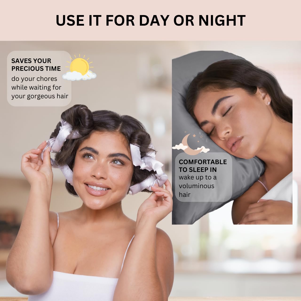 Kitsch Satin Pillow Rollers -Heatless Hair Curler, Hair Rollers, Heatless Curls Overnight, Flexible Curling Rods for Long & Short Hairs, Flexi Rod Curlers to Sleep in, 6pcs, Marble