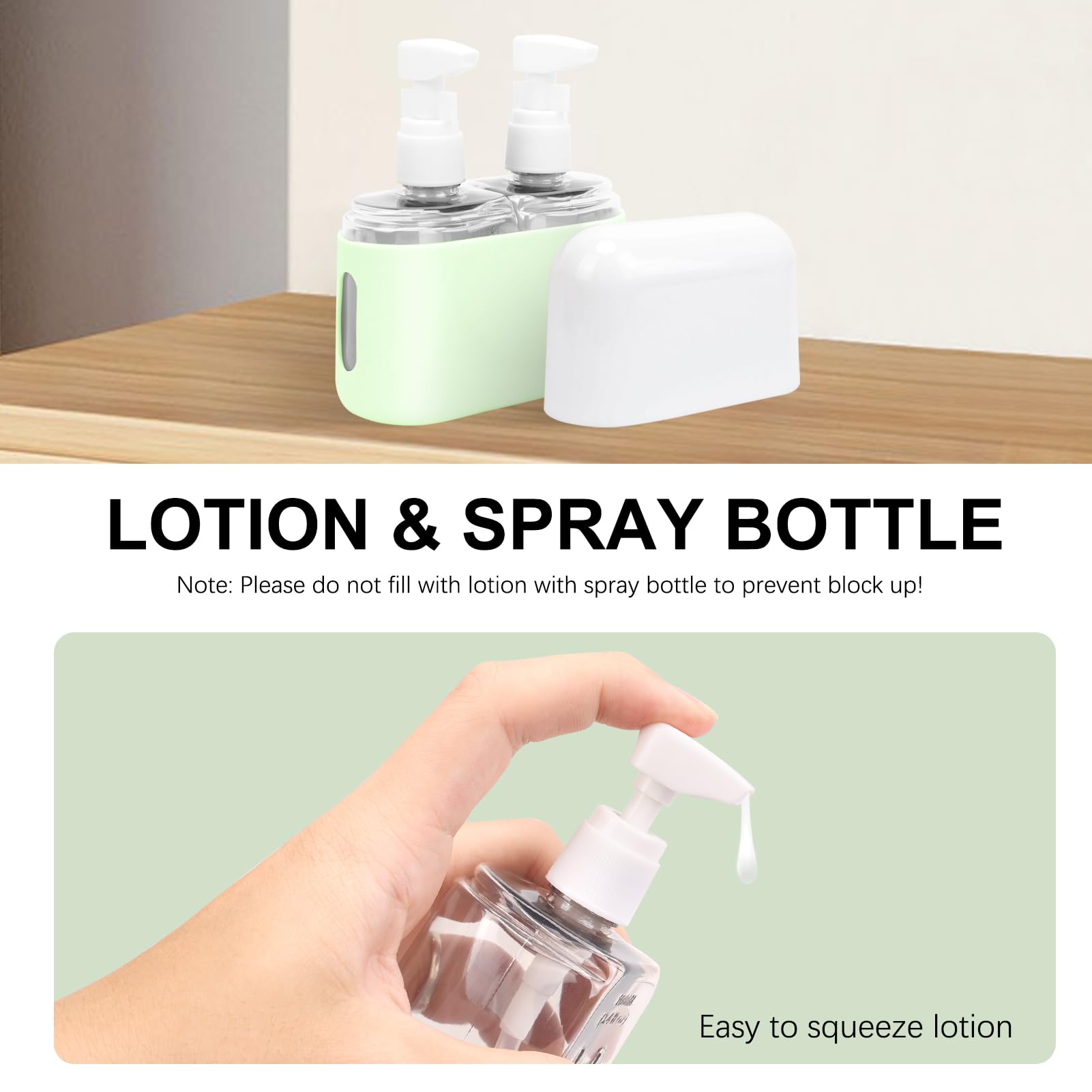 Skycase Travel Bottles - Leak Proof Refillable Tsa Approved Travel Size Toiletries, 2 in 1 Liquid Bottles Containers with Labels and Funnel Airplane Accessories Kits for Lotion Liquid (Green)