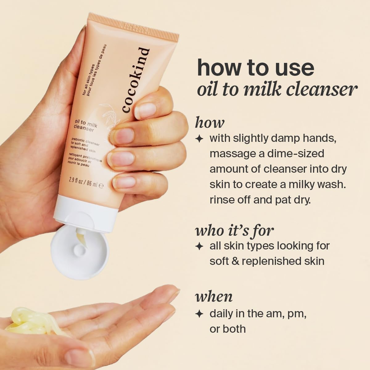 Cocokind Oil to Milk Cleansing Balm Face Wash, 2.9 Fl Oz