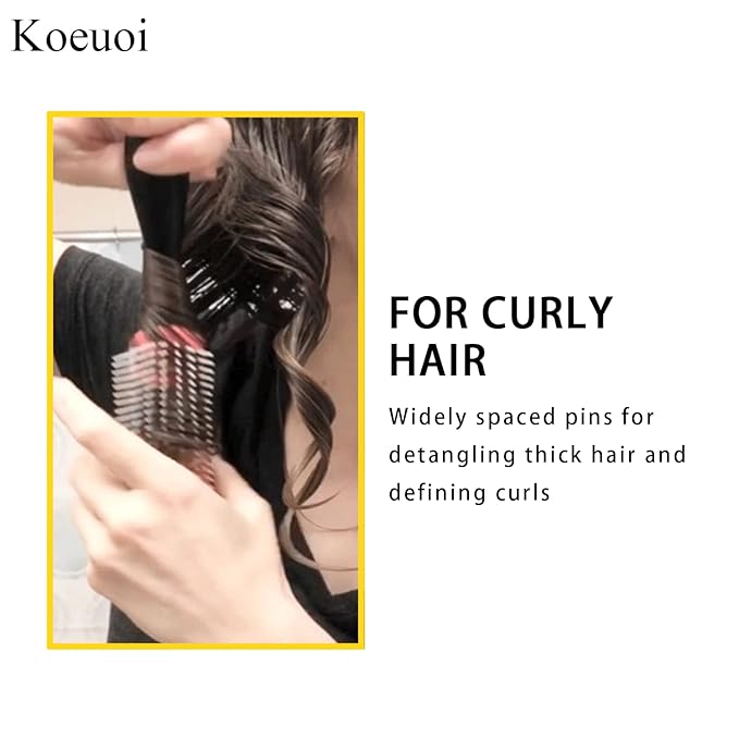 Koeuoi Classic Styling Hair Brush for Wet or Dry Curly Hair. 9 Row Black Brush for Detangling, Separating, Shaping