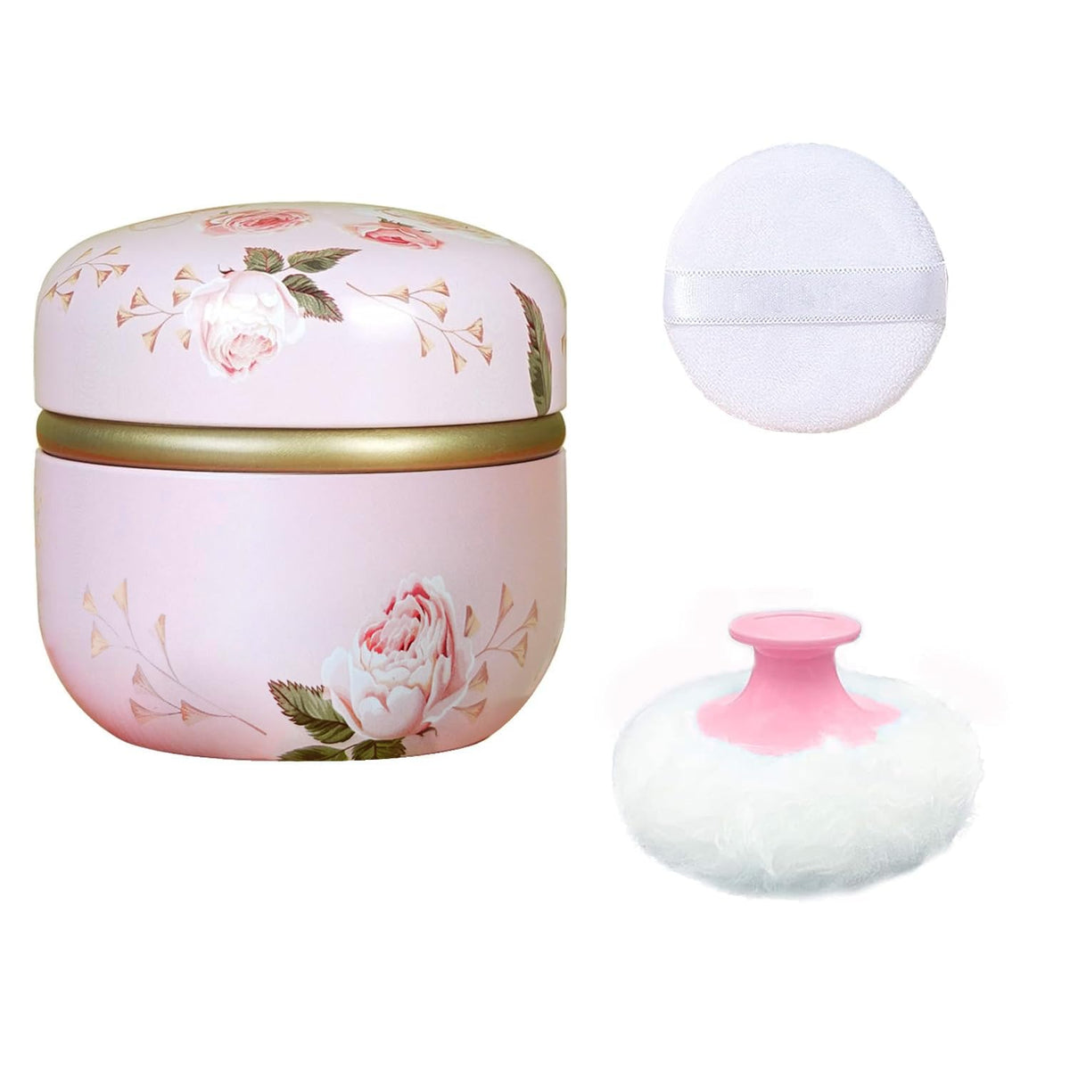 Qopoto Body Powder Puff and Container for Dusting Powder, Women Powder Puff and Powder Case for Bath and Travel (Sakura)