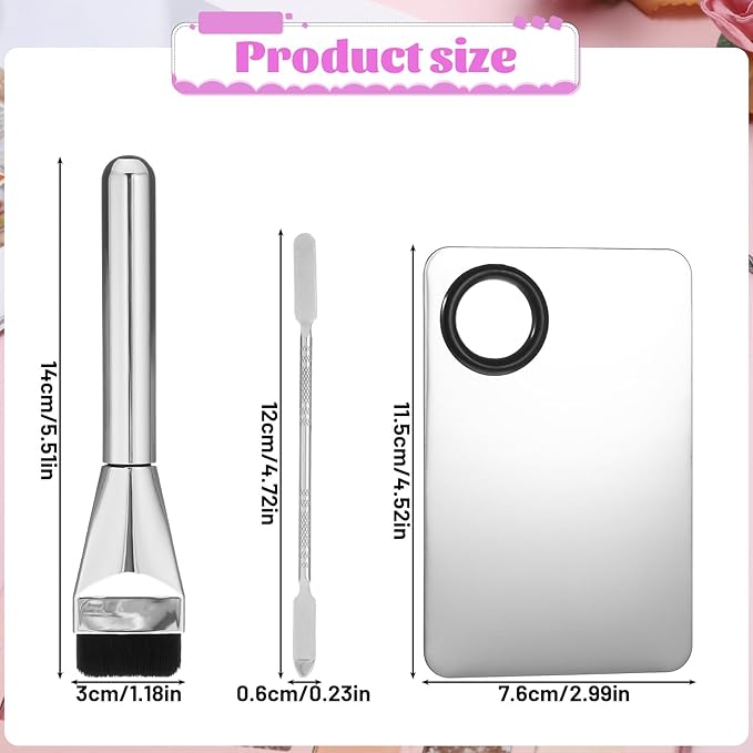 BOHUIZ 3 Pcs Make Up Spatula Tool with Makeup Mixing Palette, Foundation Spatula, Makeup Brush, Makeup Palette Tray, Makeup Accessories for Women Girls Reusable Facial Cosmetic Spatula Tool(Metal)