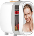 LIGIANT Mini Fridge for Bedroom, 4L/6 Can Mini Makeup Fridge, Small Refrigerator w/3-Level Dimmable LED Light Mirror, Low Noise Fridge, Portable Thermoelectric Cooler&Warmer for Skincare