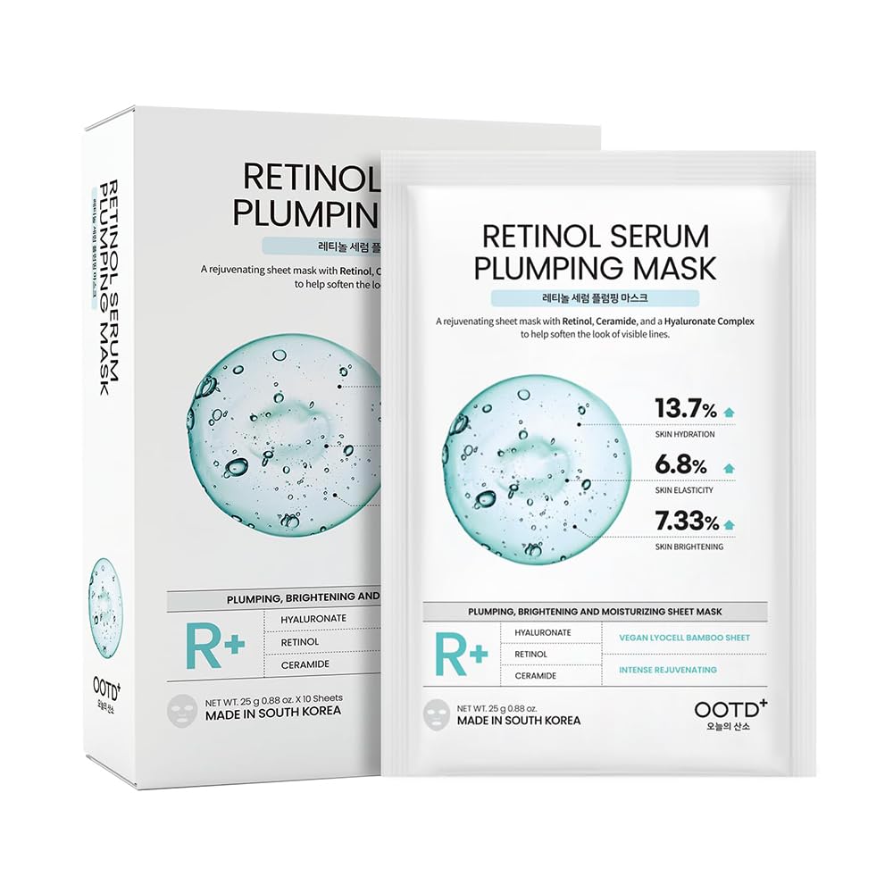#OOTD Korean Face Sheet Mask Kit, Collagen, Cica, Ceramide, Retinol, 5-Pack