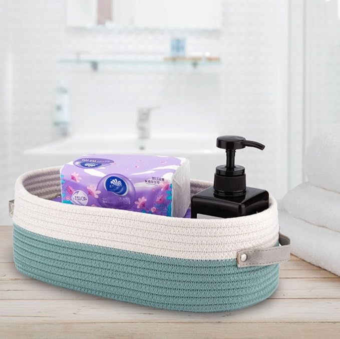 Oradrem Cotton Rope Woven Toilet Paper Baskets for Organizing Decorative for Boho Decor Small Storage Gift 13"x5.9"x4" Mint Green