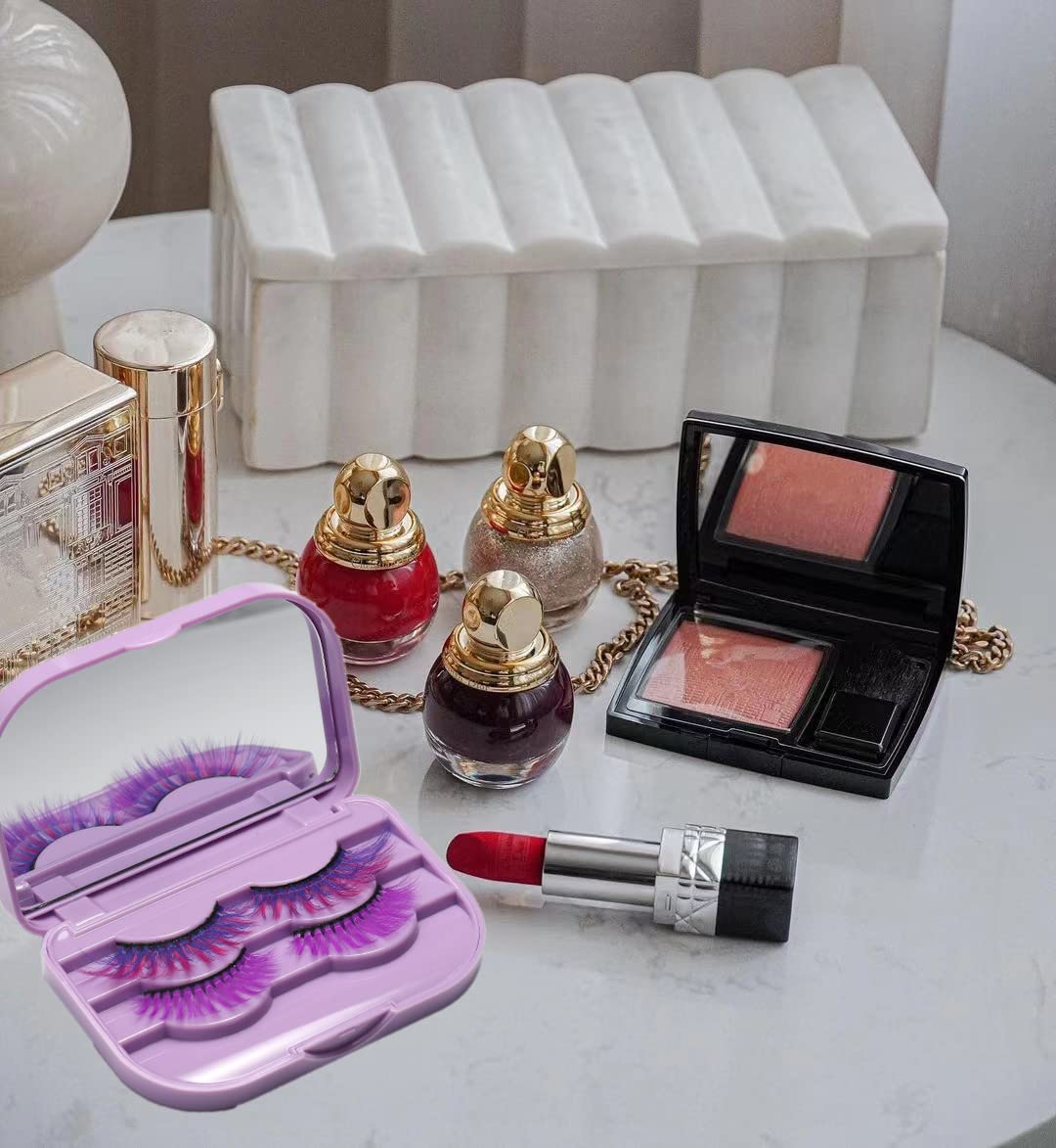 False Eyelash Storage Case with Mirror, Empty Travel Lash Organizer Box