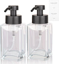 Foaming Soap Dispenser with Stainless Steel Pump, 12oz Refillable Glass Liquid Dish Soap Bottles for Bathroom, Kitchen Sink, Home Decor, 2 Pack
