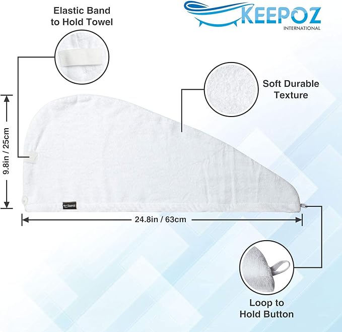 KEEPOZ Hair Towel Wrap Quick Dry 100% Cotton Super Absorbent Turban Head Wrap for Women with Button, Non Microfiber Anti Frizz, Hair Cap for Curly, Long & Thick Hair (Red+White, 2 Pcs)