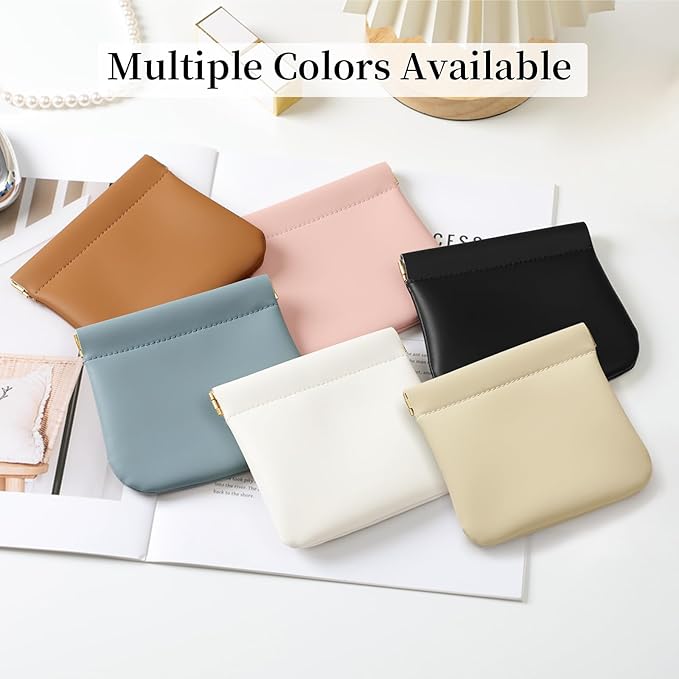 MEIBOOCH 2 Pack Small Makeup Bag for Women, New Organosilicon Super Fiber PU Leather Mini Cosmetic Bag for Travel, Coin Purse Organizer Storage Pouch (No Phrase Printed, Beige)