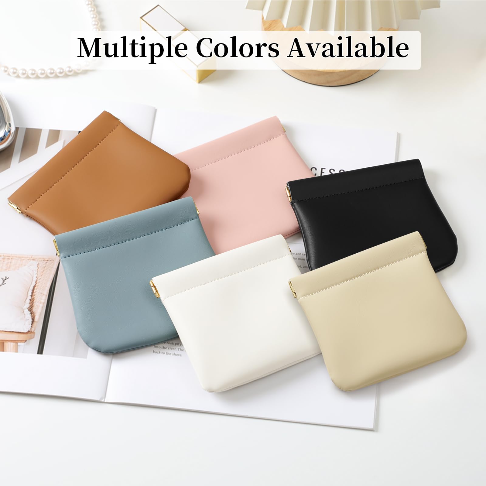 MEIBOOCH 2 Pack Small Makeup Bag for Women, New Organosilicon Super Fiber PU Leather Mini Cosmetic Bag for Travel, Coin Purse Organizer Storage Pouch (No Phrase Printed, Beige)