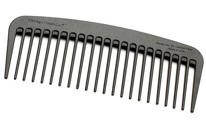 Chicago Comb Model 10 Carbon Fiber, Compact Wide-Tooth Comb, Made in USA, Anti-Static