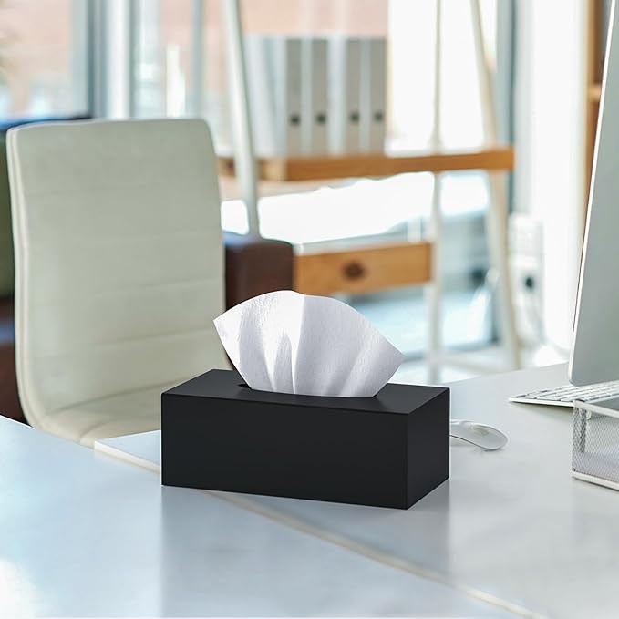 SILUT Tissue Box Cover Rectangle, Tissue Box Holder Decorative, Acrylic Tissue Box Cover, Stylish Tissue Holder for Bathroom, Home, Restaurant, Kitchen - Matte Black