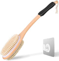 Long Handle Ergonomically Back Scrubber/Brush for Shower, Double Sided Exfoliating Body Scrubber for Women and Men (Black)