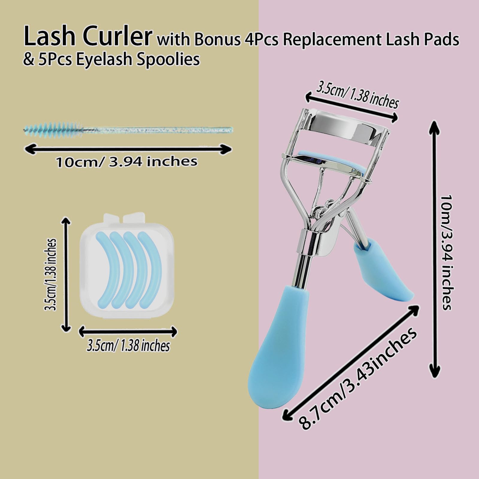 BenePoint Eyelash Curler, Lash Curler with Bonus 4Pcs Replacement Lash Pads& 5Pcs Eyelash Spoolies, Eyelash Curler Kit Portable Travel Eyelash Curler for Eyelash Extension (Blue)