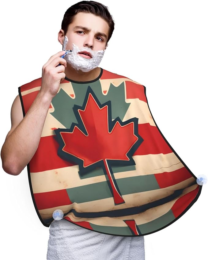 NOUZU Retro Canada Flag Pattern Print Beard Bib Apron For Men, Beard Hair Catcher For Men Shaving Trimming,Beard Cape Cloth
