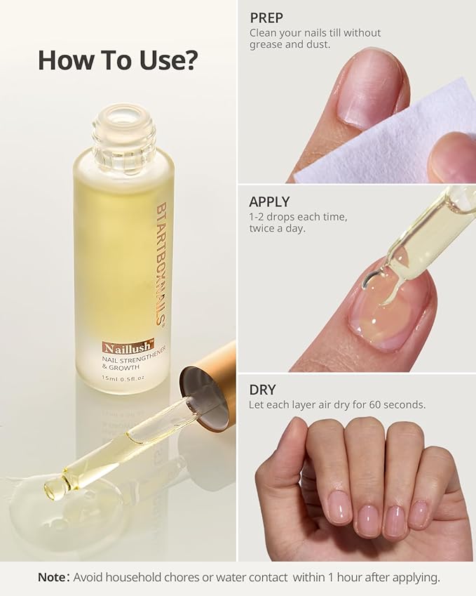 BTArtboxnails Naillush Nail Strengthener & Growth - Repair Damaged Nails, Strengthen Weak & Thin Nails, Extra Strong Nail Growth Treatment, Long Lasting Nail Hardener, 15ml