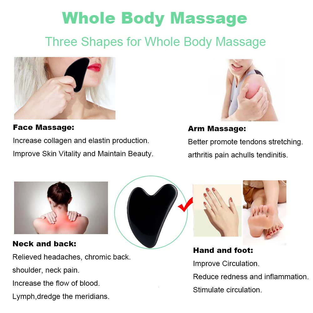 Ditind Gua Sha Facial Tools, Black Obsidian Gua Sha Massage Tool, Natural Jade Guasha Tool for Face and Body Skin Massage. Gua Sha Set for SPA Acupuncture Therapy, Trigger Point Treatment.