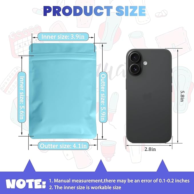 Disposable Sanitary Hygiene Disposal Bags for Bag Period Tampon Napkin Trash, 100pcs, Discreet Privacy Cover, Stylish Look, Self-Adhesive Seal,Portable for Purse, Bathroom, School, Travel (Sky blue)
