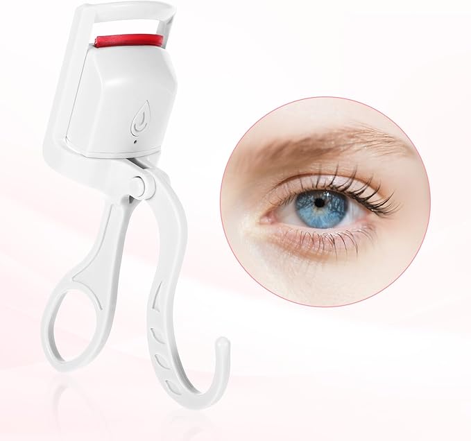 Heated Eyelash Curler, Fast Heat Up in 3s and 24h Long-Lasting Eye Lash Curler for Women, Safe Anti-Burn Heated Lash Curlers, USB Rechargeable Eyelash Curlers with Sensing Heating Silicone Pad(White)