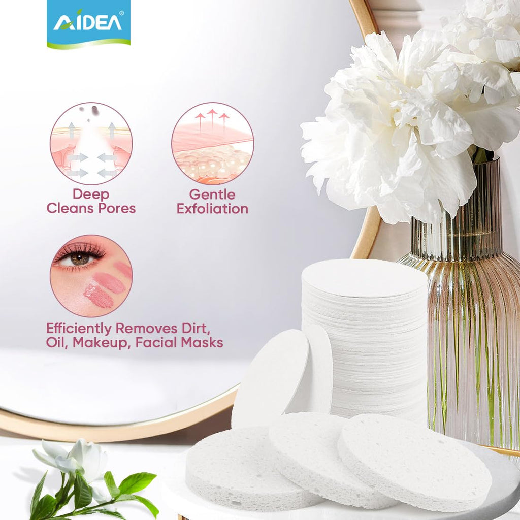 AIDEA Compressed Facial Sponges 96Count, Face Sponges for Cleansing, White