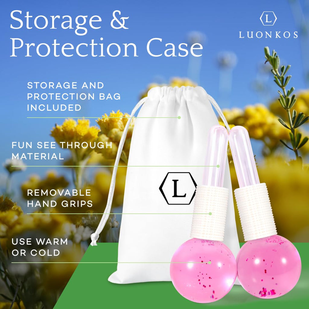 LUONKOS Ice Globes for Face and Eyes - Set of 2 Pink Glass Cryo Sticks