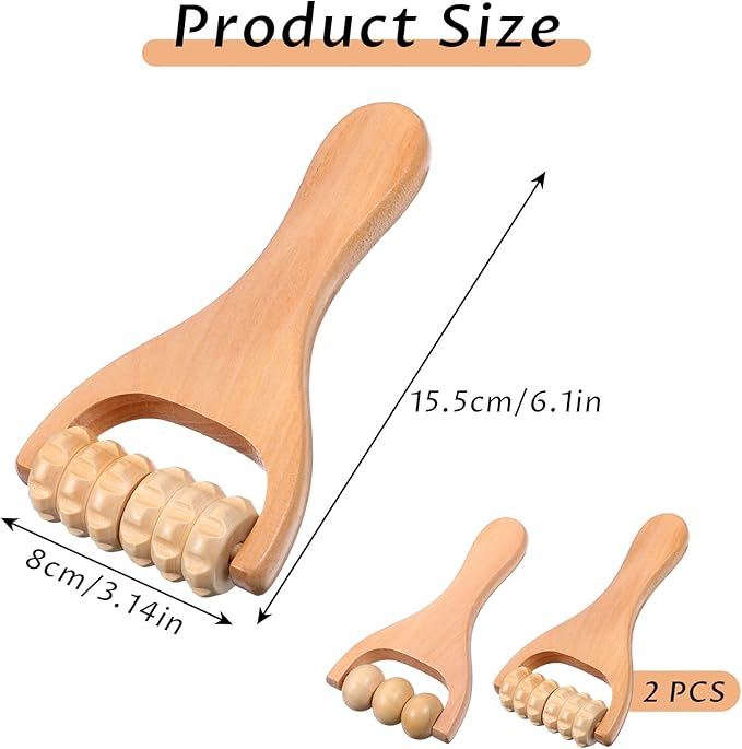 HekouJiub 2Pcs Wooden Massage Roller Handheld Bead Massage Tool for Legs Body Feet Muscle Roller Stick