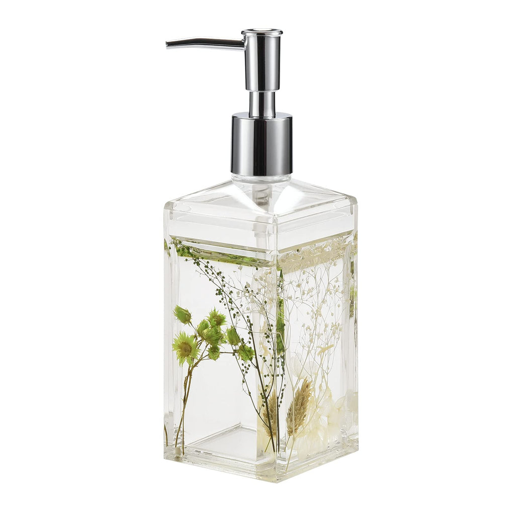 Locco Decor 5 Piece Acrylic Liquid 4D Floating Motion Bathroom Vanity Accessory Set Garden Botanic Green Plants Toothbrush Holder, Tumbler, Soap Dispenser, Soap Dish, Toiletbrush Holder Set