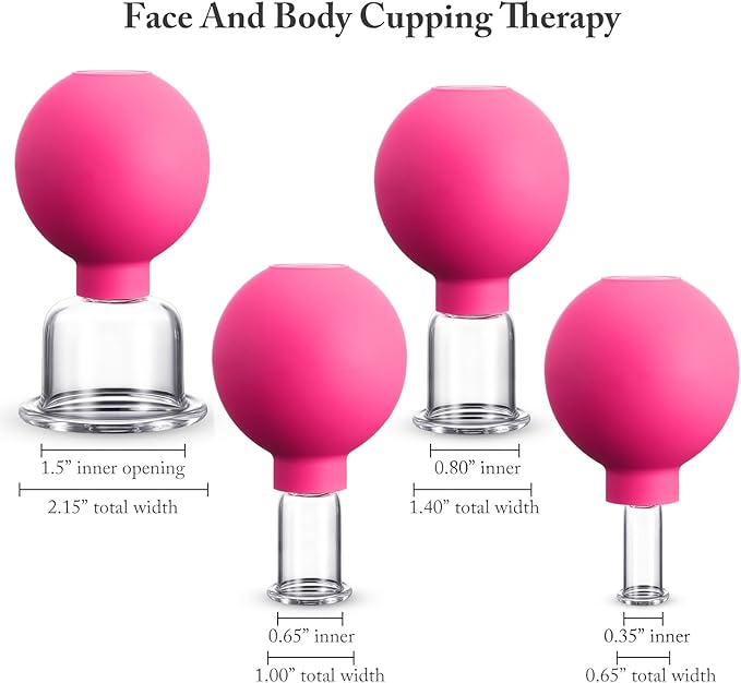 BBTO 4 Pieces Glass Cupping Set Glass Silicone Cupping Cups Massage Vacuum Suction Cupping Cups for Body Face Leg Arm Back Shoulder Muscle and Joint Pain (Rose)