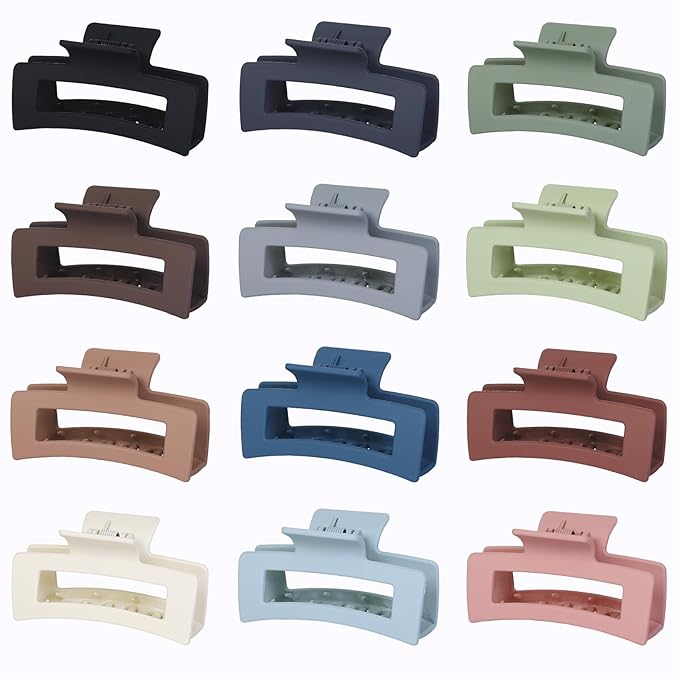 Sisiaipu Hair Accessories - 12 Pcs 3.5 Inch Square Rectangle Jaw Clips for Women and Girls, Multicolor, Thick and Thin Hair