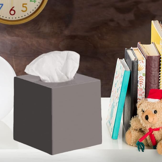 Tissue Box Cover Square - Facial Cube Tissue Box Holder Case Dispenser for Bathroom Vanity Countertop, Bedroom Dresser, Office Desk or Night Stand Table, 2 Pack - Grey