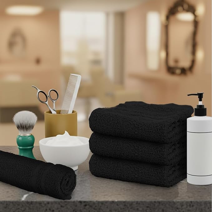 STF Linen Hand Towels Pack of 40, 100% Cotton, 16 x 27 Inches, Highly Absorbable, Facial, Gym, Hair & Face Towels in Black