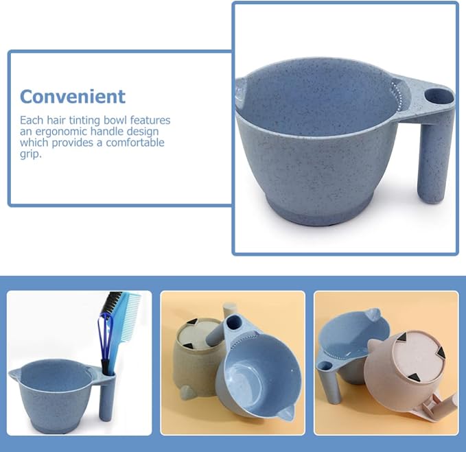 Beaupretty 2pcs Tint Bowl Mixing Bowls Hair Dye Bowls with Handle for for Barber Salon Home Blue