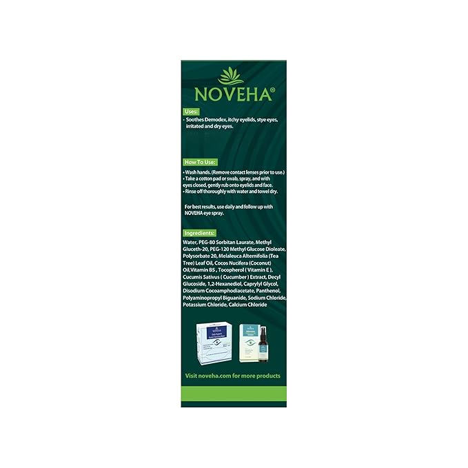 NOVEHA Extra Strength Tea Tree Eyelid & Face Foaming Cleanser – Daily Cleansing Foam with Tea Tree Oil, Coconut Oil, Vitamin E & Pro-Vitamin B5 – For Eyelids, Lashes & Face – 3.38 fl oz (100ml)