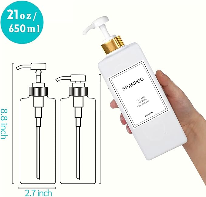 Modern Silver Shampoo and Conditioner Dispenser (21 oz, Pack of 3) Refillable Pump Bottle Set Empty Shower Plastic Bottles with Pump for Bathroom Body Wash Soap and Shower (Gold)