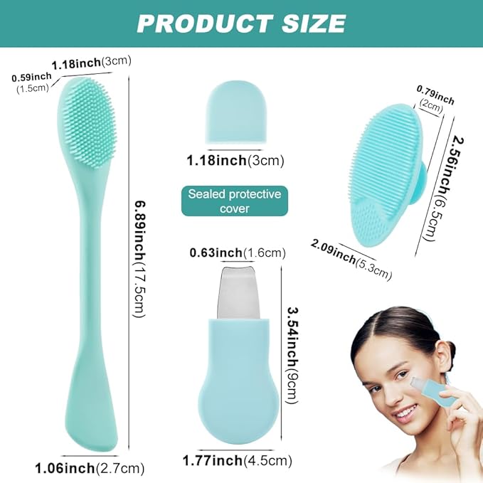 Silicone Nose Blackhead Remover Tool Set, Blackhead Scraper and Pore Cleaning Brush with Mask Applicator, Face Exfoliator Scrubber Skin Spatula for Women Men Skin Deep Cleansing