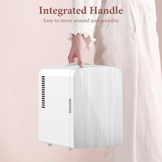 Xbeauty Mini Fridge, 4L Portable Small Refrigerator for Skincare, Cosmetics, Food & Drinks, Cooling&Heating, Compact Refrigerator for Bedroom, Dorm, Car, Office, White