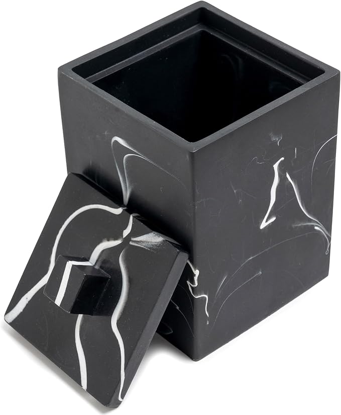 Joitsvia Cotton Swab Canister with Lid, Resin Bathroom Containers Canister Cotton Ball Organizer, for Jewelry Necklace Ring Earring Storage jar Gift Case (Matte Ink Black)