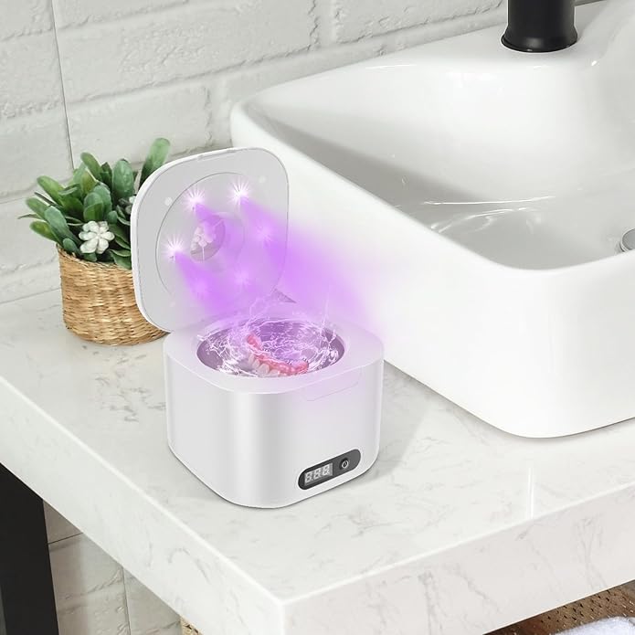 ZJRDYYK Ultrasonic Retainer Cleaner Machine, 340ML Ultrasonic Cleaner Machine for Braces, Jewelry, Mouth Guard, Glasses, Watch, Denture and Makeup Tools, ABS+304 Stainless Steel, 304 stainless steel