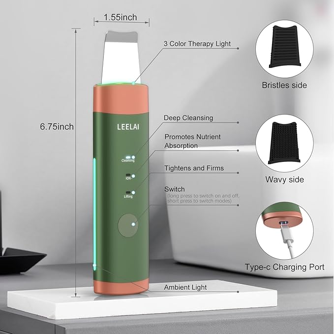 Face Spatula Skin Scrubber Professional Waterproof Facial Scraper for Pore Cleansing Blackhead Removal and Exfoliation, Durable Metal Body-3 Modes(Green)