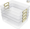 4 Packs Clear Plastic Storage Bins, Pantry, Home, Kitchen, Office, Cabinet, Shelf and Fridge Organizer Basket Bin with Handle