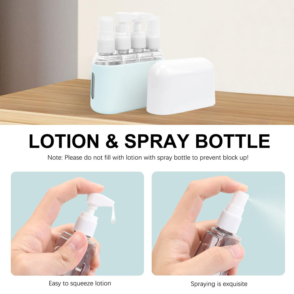 Skycase Travel Bottles - Leak Proof Refillable Tsa Approved Travel Size Toiletries, 4 in 1 Liquid Bottles Containers with Labels and Funnel Airplane Accessories Kits for Lotion Liquid (Blue)
