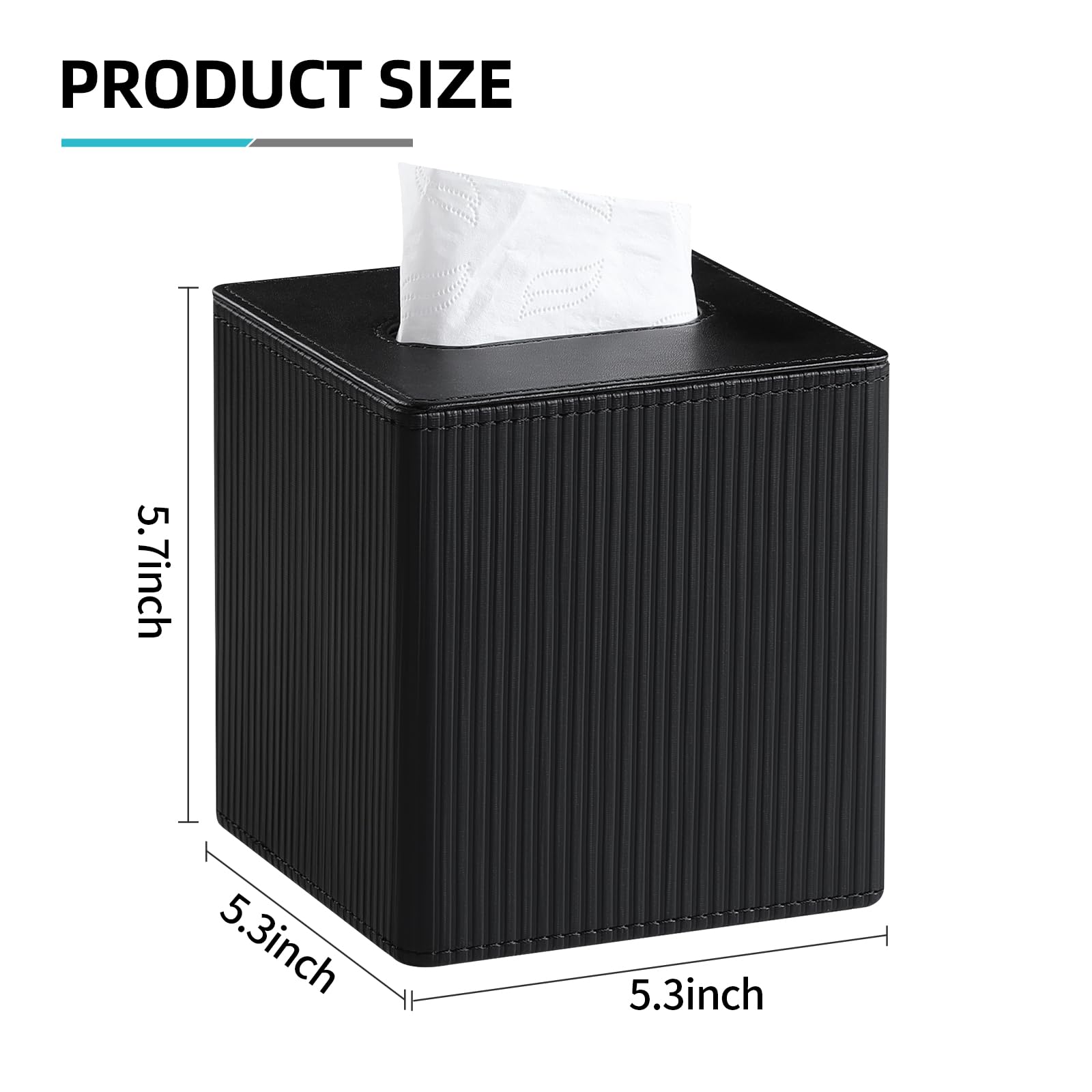 Cretkhp PU Leather Square Tissue Box Cover Tissue Box Holder Cube (Black)