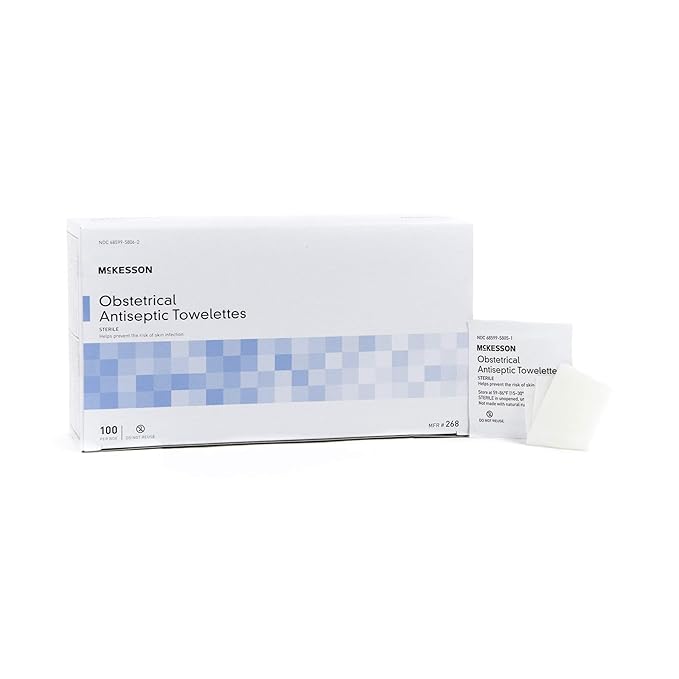 McKesson Obstetrical Antiseptic Towelettes Wipes, Sterile, Individual Packet, Clean Scent, 100 Count, 1 Pack