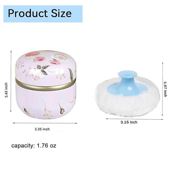 Body Powder Puff and Container, 3.35" Portable Dusting Powder Container with Soft Puff Loose Powder Case Box Jar with Lids for Baby Women Home and Travel Use