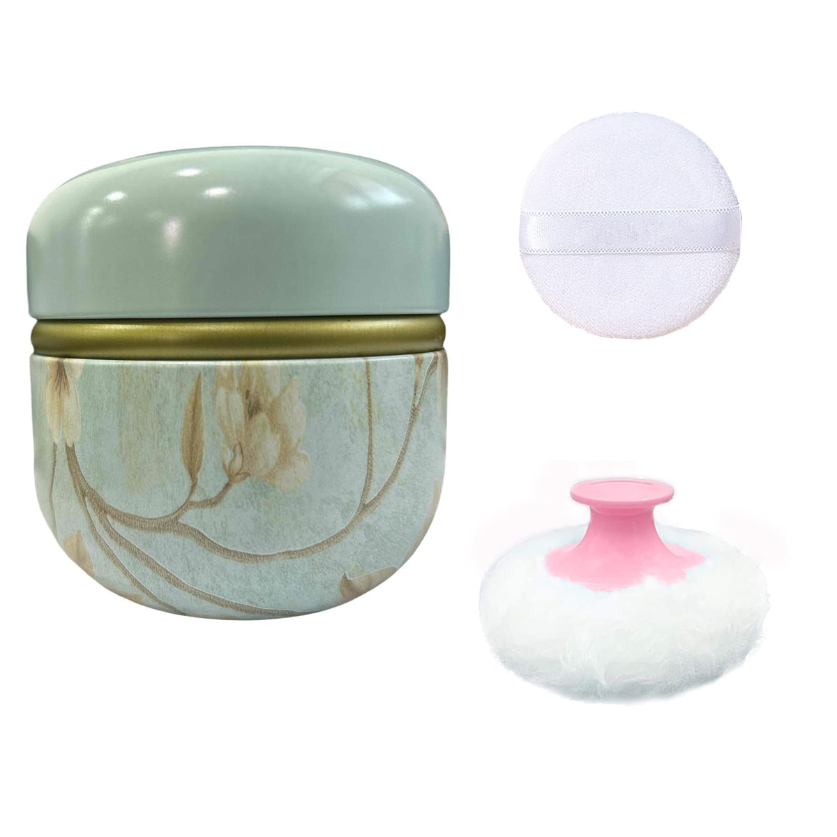Qopoto Body Powder Puff and Container for Dusting Powder, Women Powder Puff and Powder Case for Bath and Travel (Sakura)