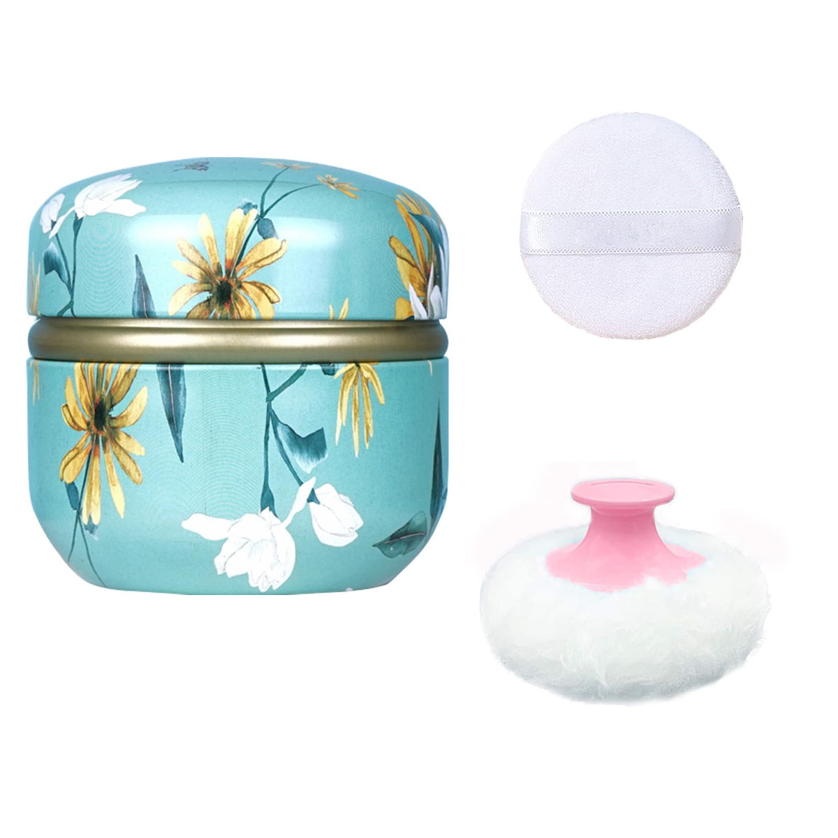 Qopoto Body Powder Puff and Container for Dusting Powder, Women Powder Puff and Powder Case for Bath and Travel (Sakura)