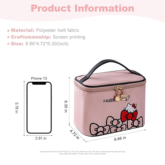 Vimanllie Makeup Bag Large Capacity Waterproof Cosmetic Bag with Dedicated Brush Holder,Cute Printed Makeup Organizer for Women Traveling,Portable Toiletry Bag for Girls